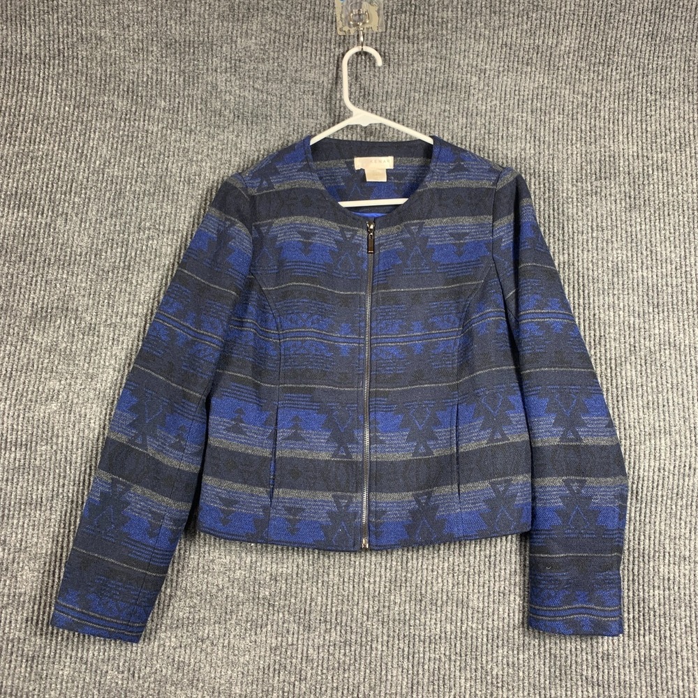Kenar Coat Womens Medium M Blue Full Zip Southwestern Aztec Pockets Lined‎ Y2K